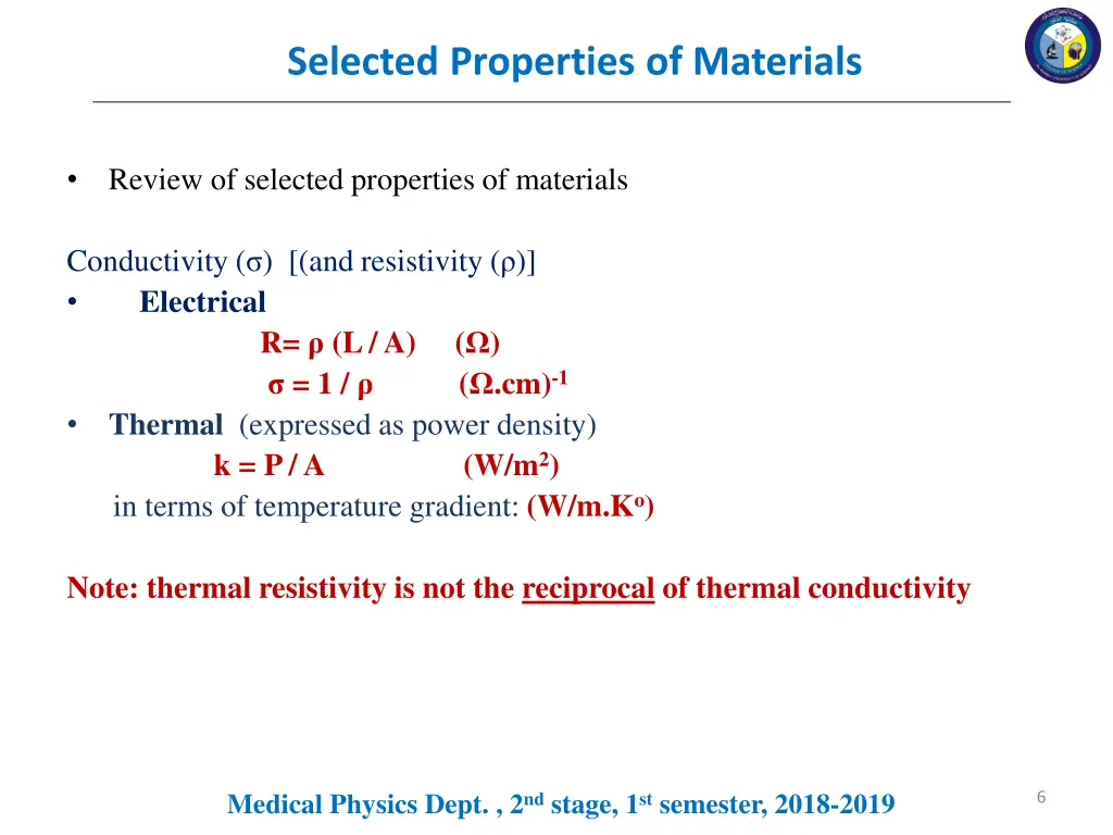 selected properties of materials