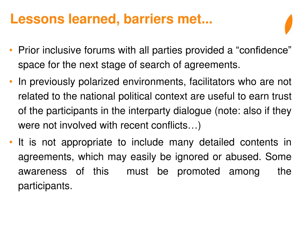 lessons learned barriers met