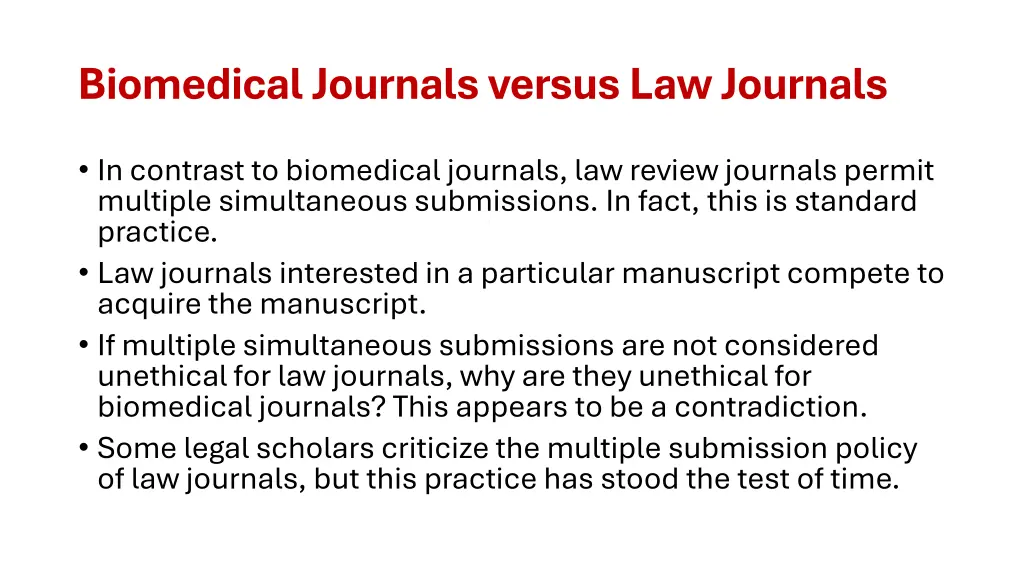biomedical journals versus law journals
