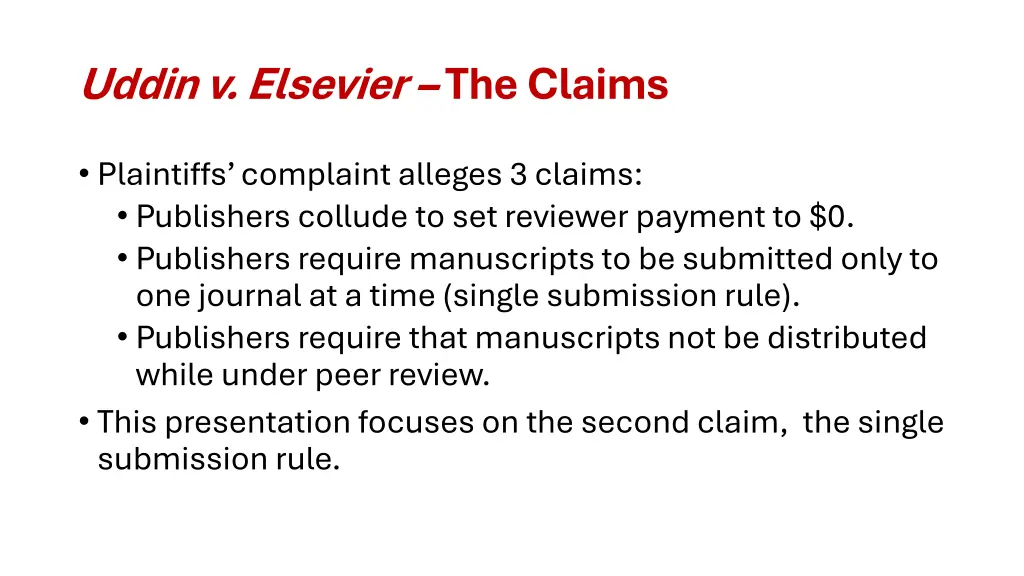 uddin v elsevier the claims