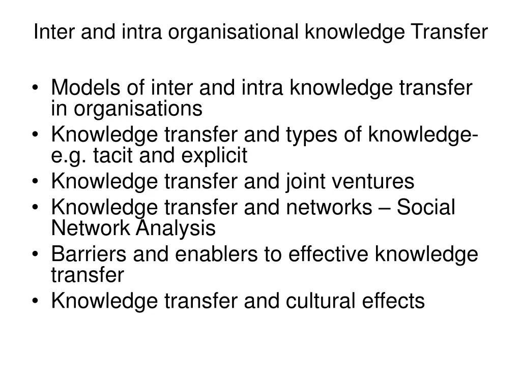 inter and intra organisational knowledge transfer