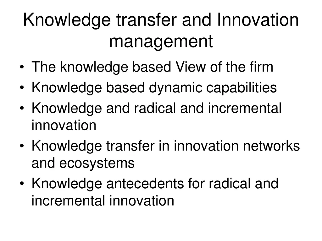 knowledge transfer and innovation management