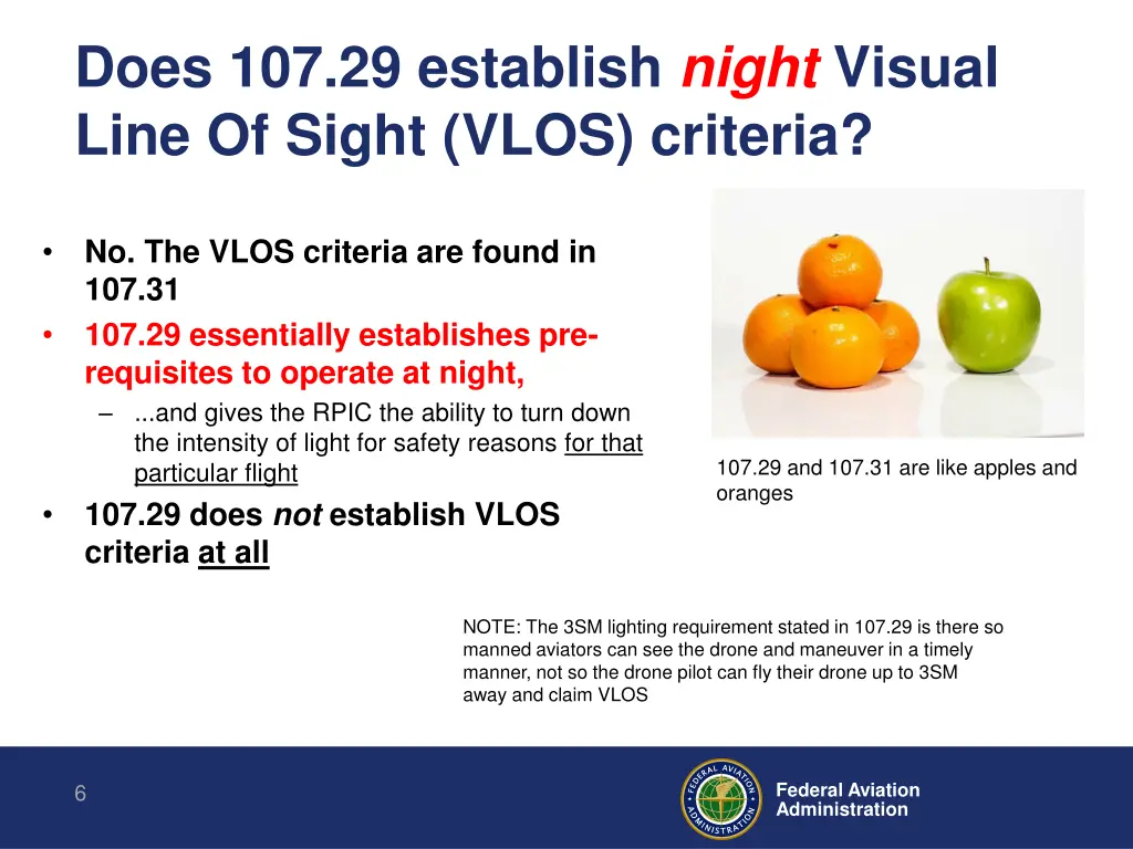 does 107 29 establish night visual line of sight