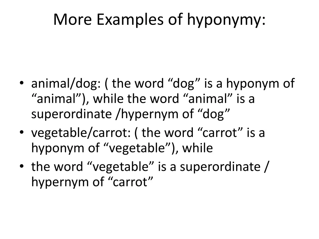 more examples of hyponymy