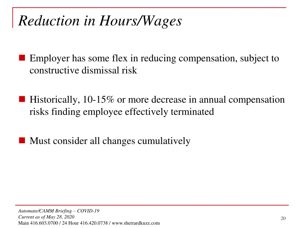 reduction in hours wages