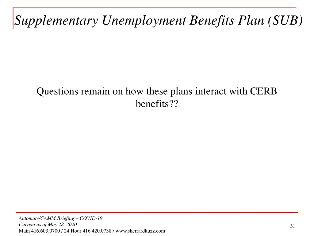 supplementary unemployment benefits plan sub