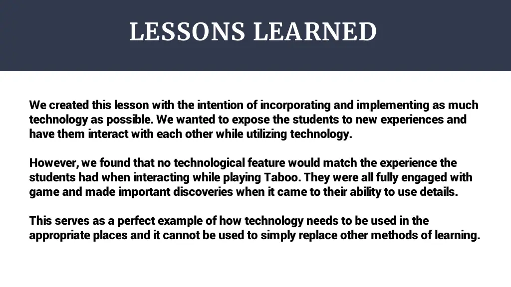 lessons learned