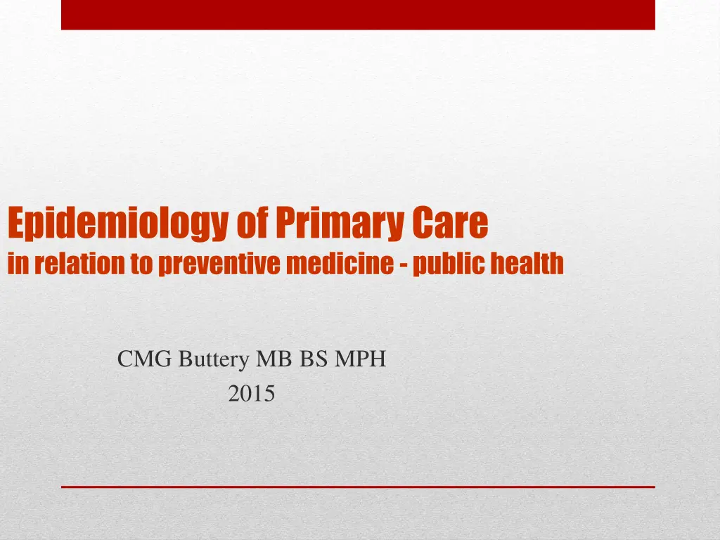 epidemiology of primary care in relation