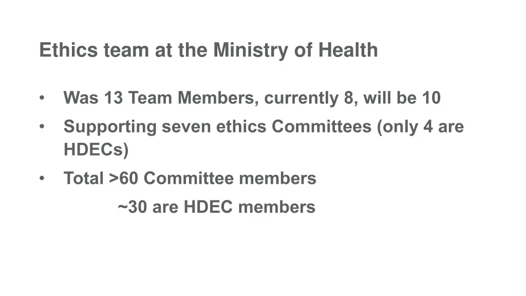 ethics team at the ministry of health