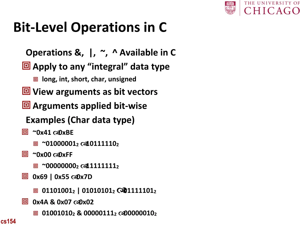 bit level operations in c