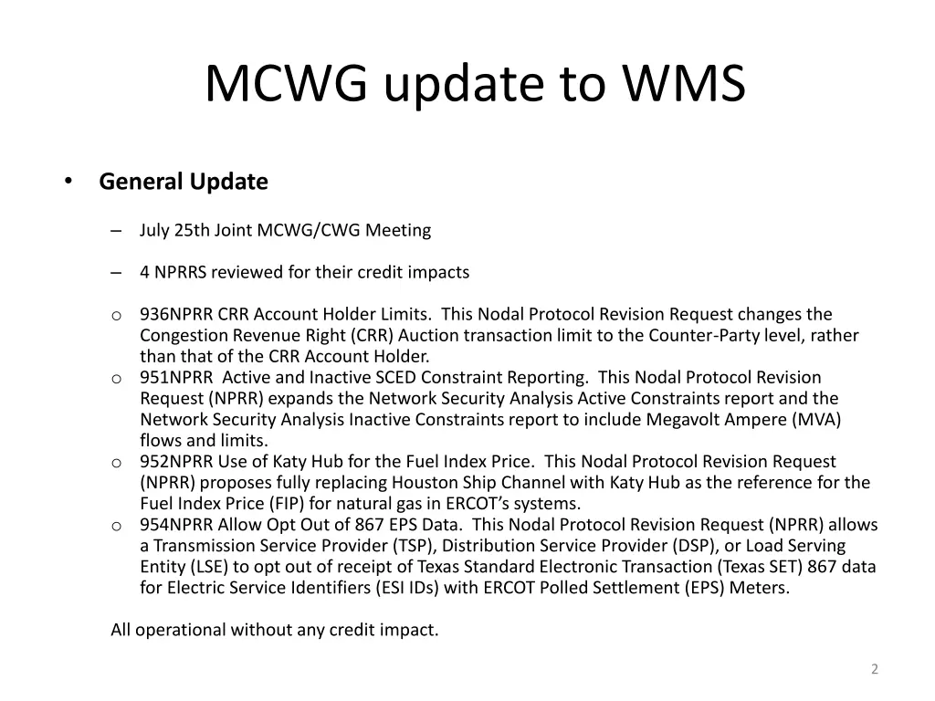 mcwg update to wms