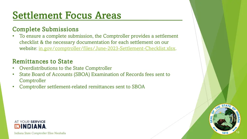 settlement focus areas