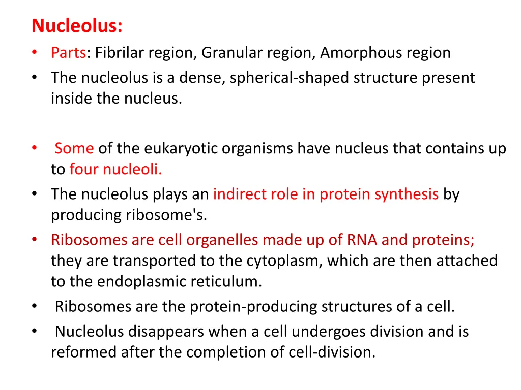 nucleolus parts fibrilar region granular region