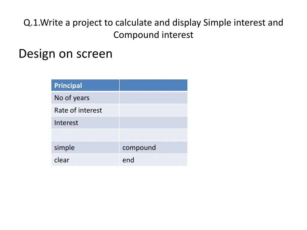 q 1 write a project to calculate and display