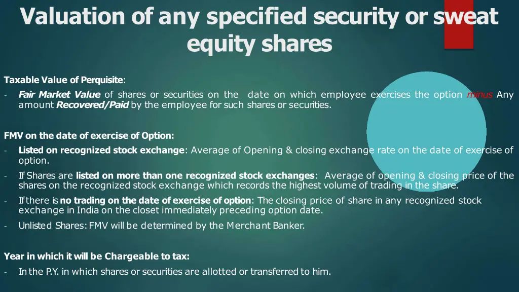 valuation of any specified security or sweat