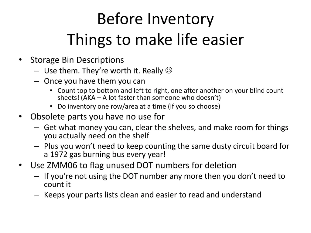 before inventory things to make life easier