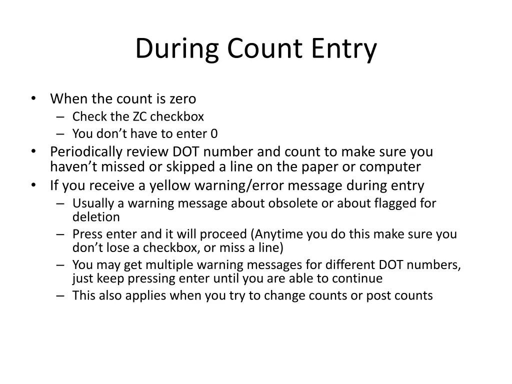 during count entry