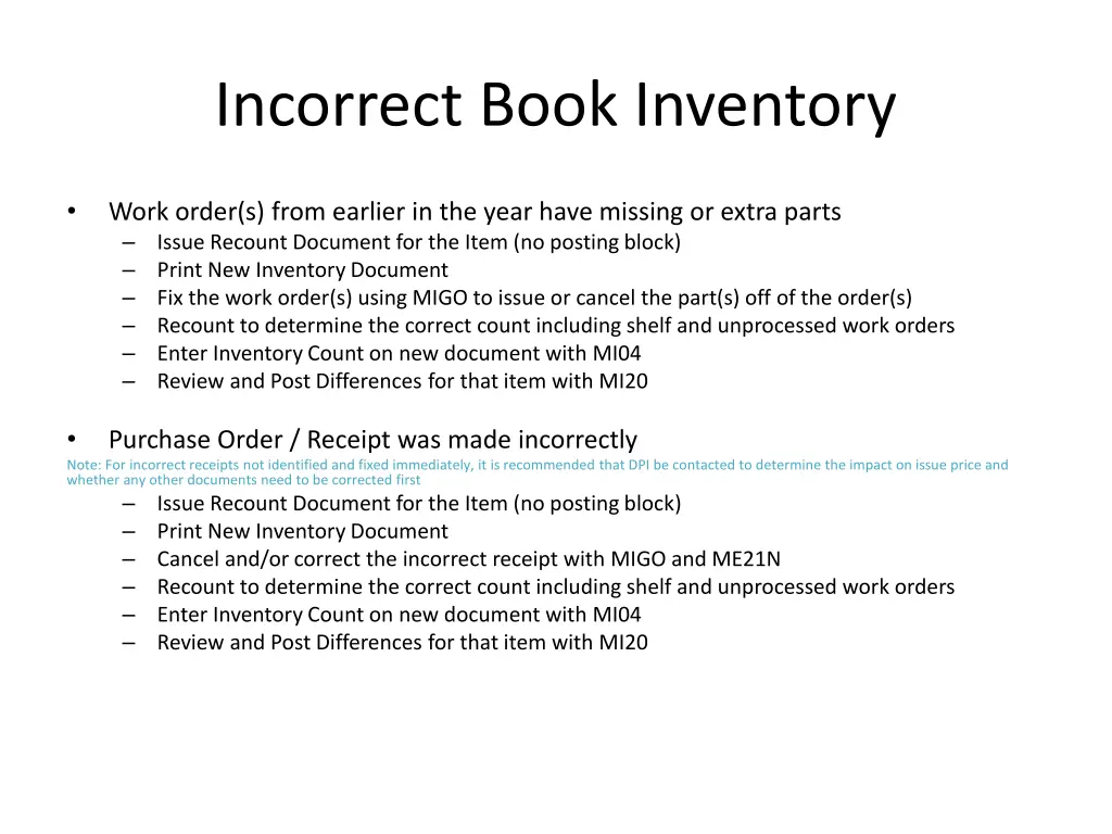 incorrect book inventory