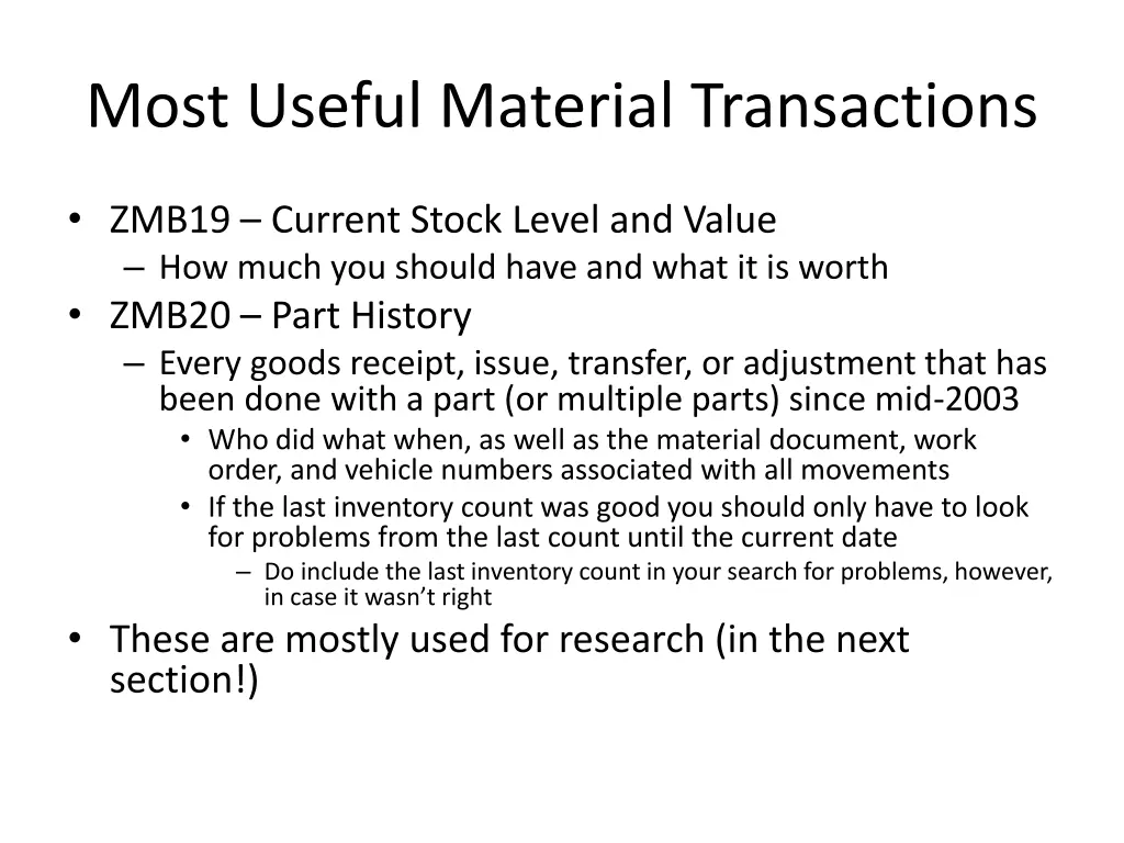 most useful material transactions