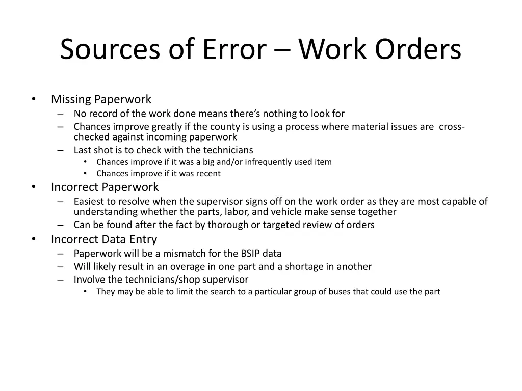 sources of error work orders