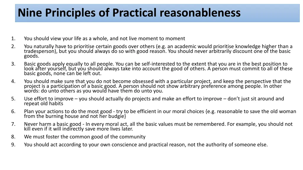 nine principles of practical reasonableness