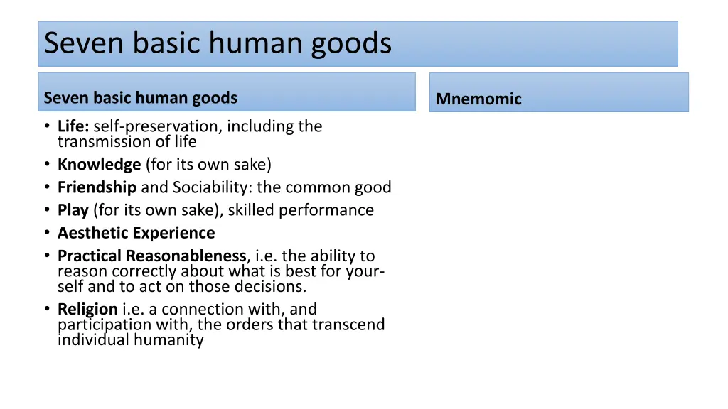 seven basic human goods