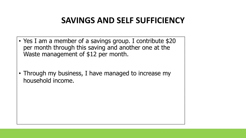 savings and self sufficiency