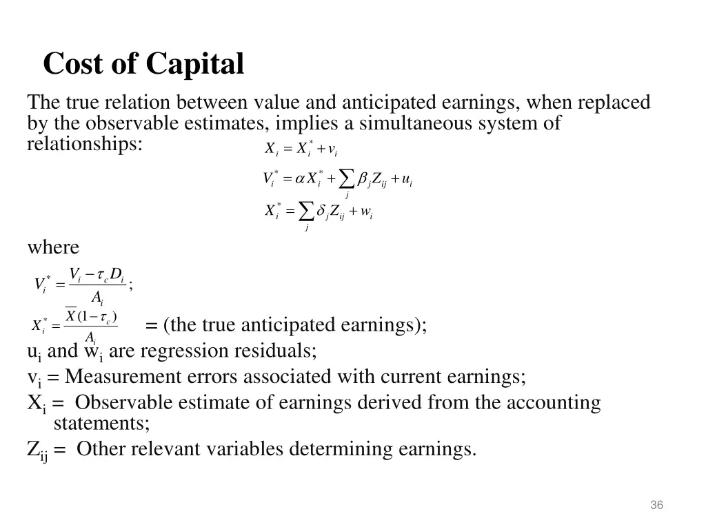 cost of capital the true relation between value