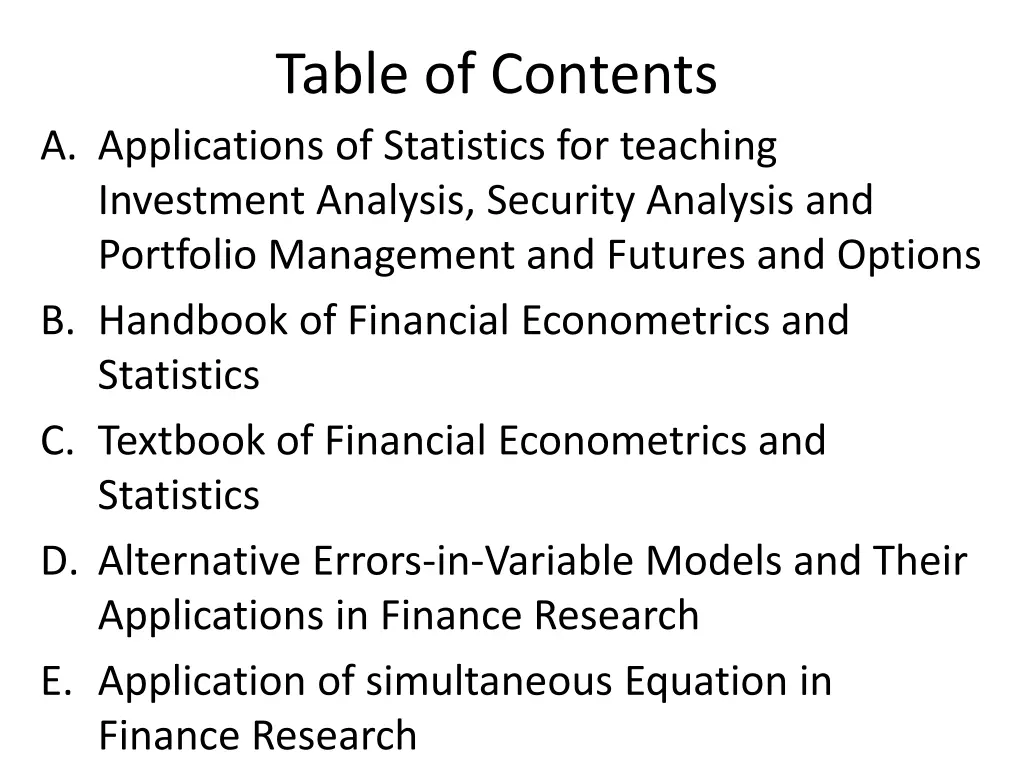 table of contents