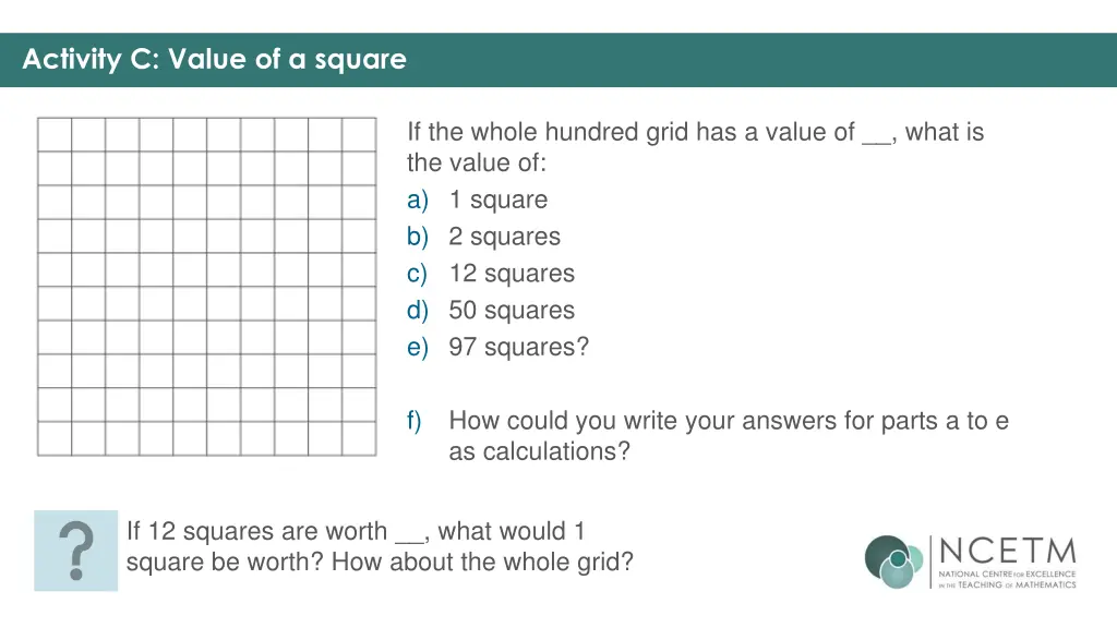 activity c value of a square