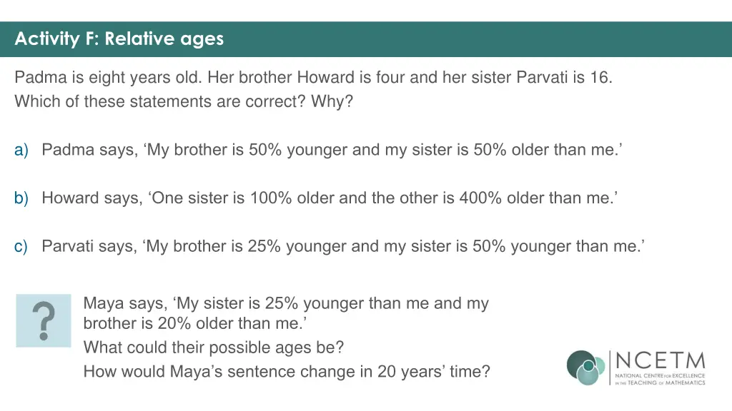 activity f relative ages