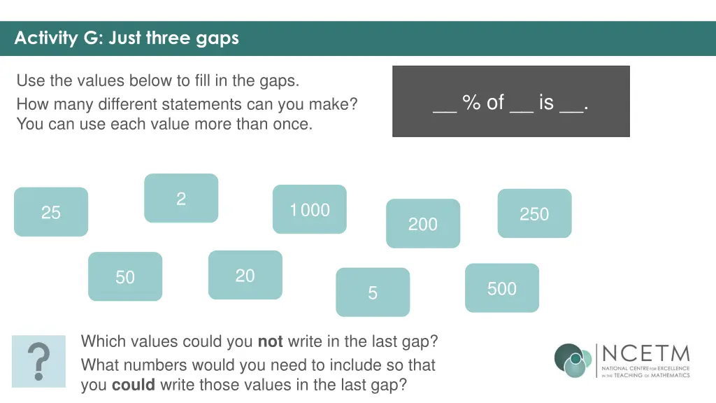 activity g just three gaps