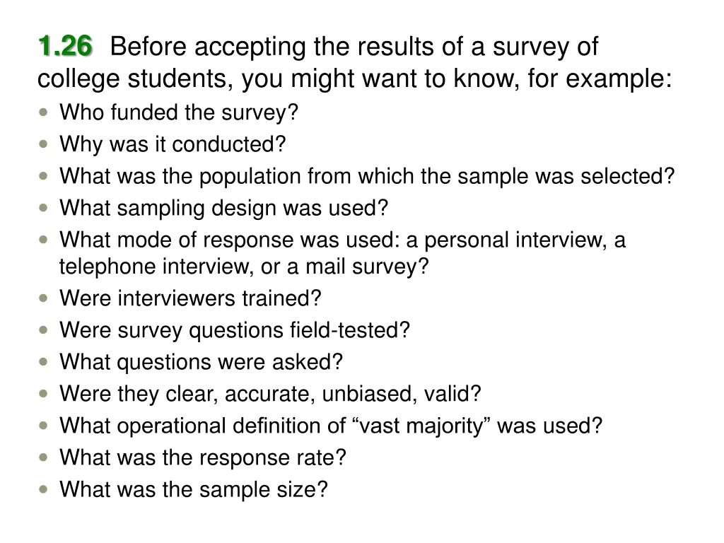 1 26 before accepting the results of a survey