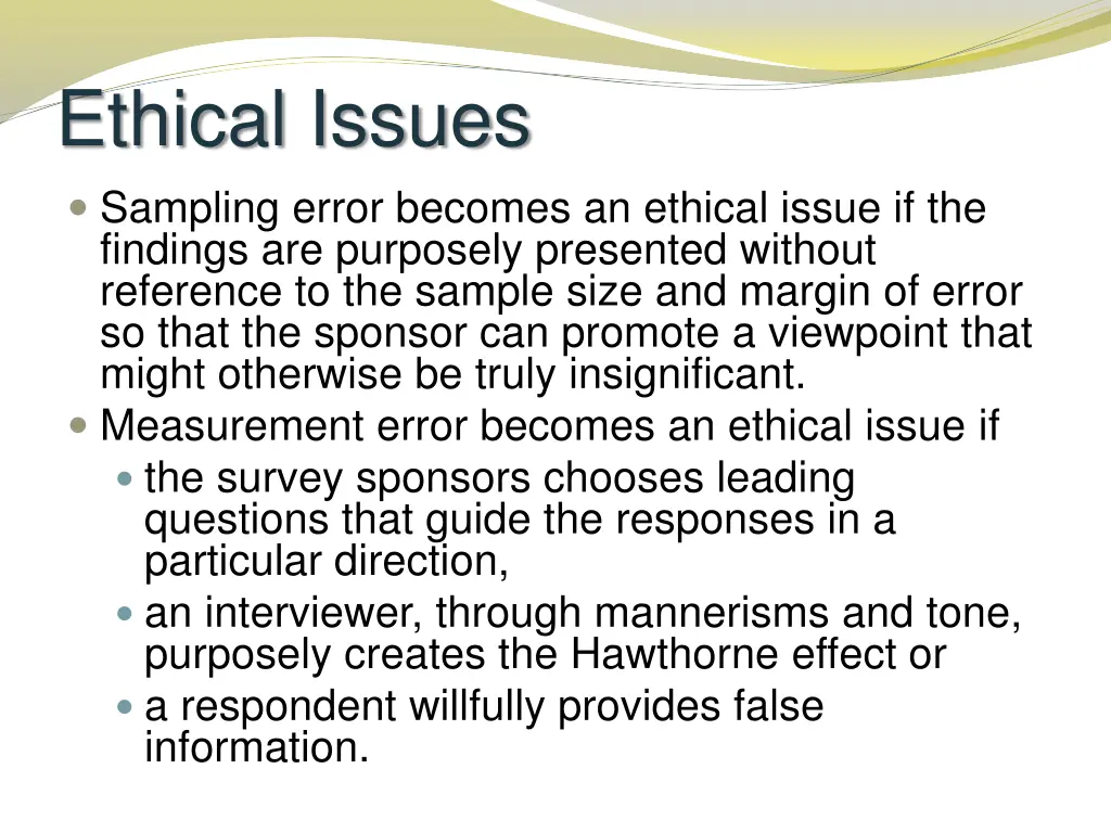 ethical issues sampling error becomes an ethical