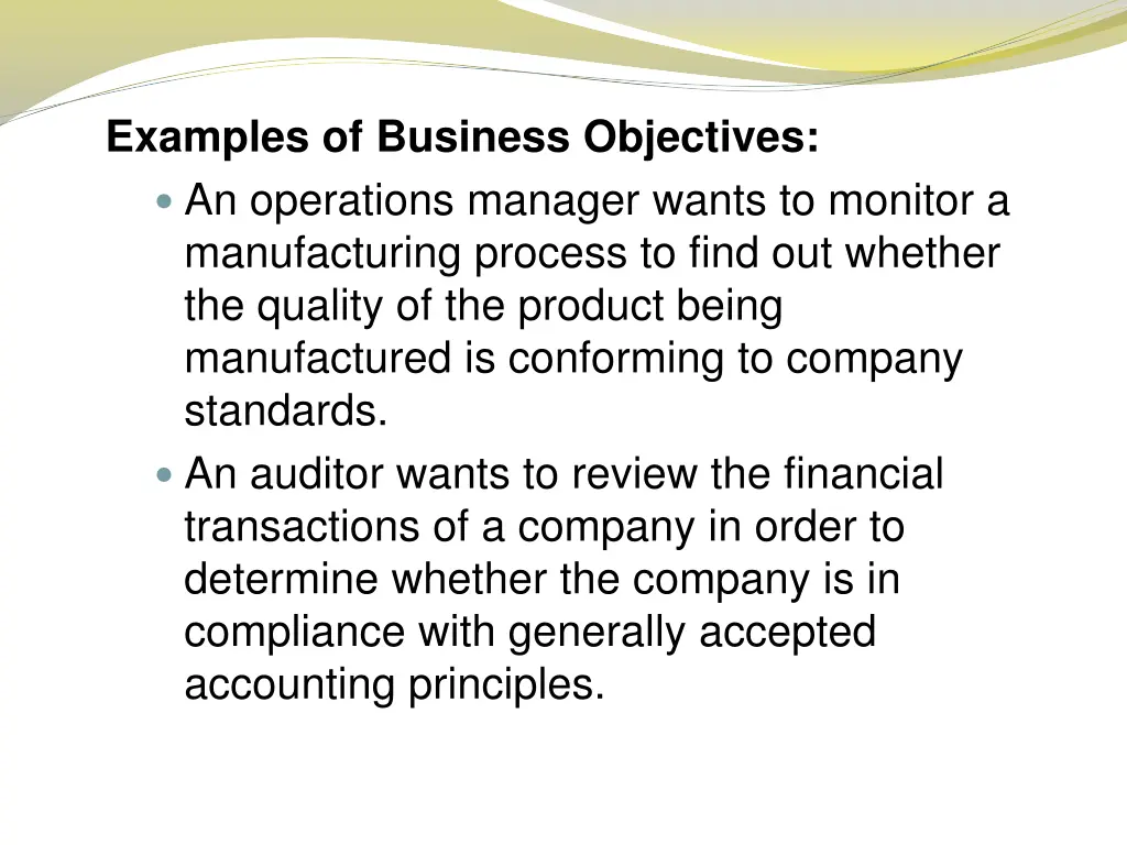 examples of business objectives an operations