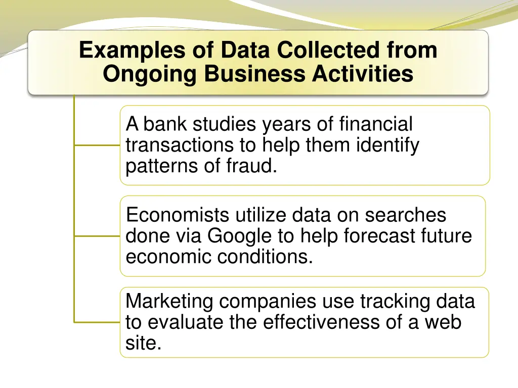 examples of data collected from ongoing business