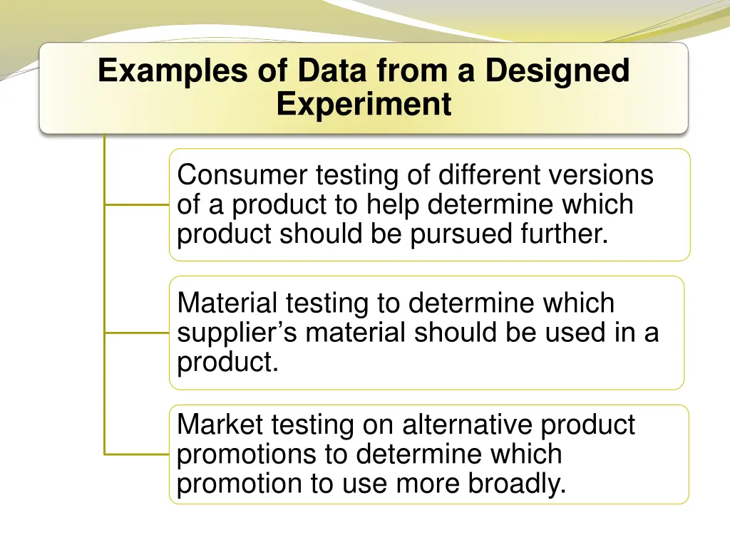 examples of data from a designed experiment