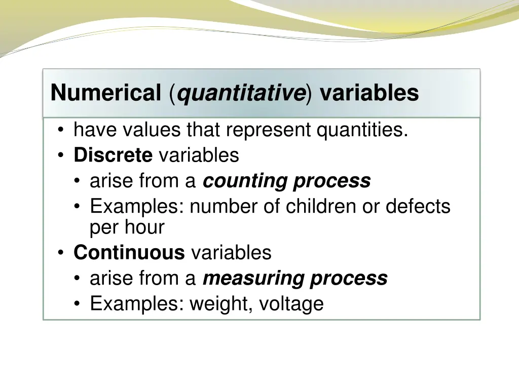 numerical quantitative variables