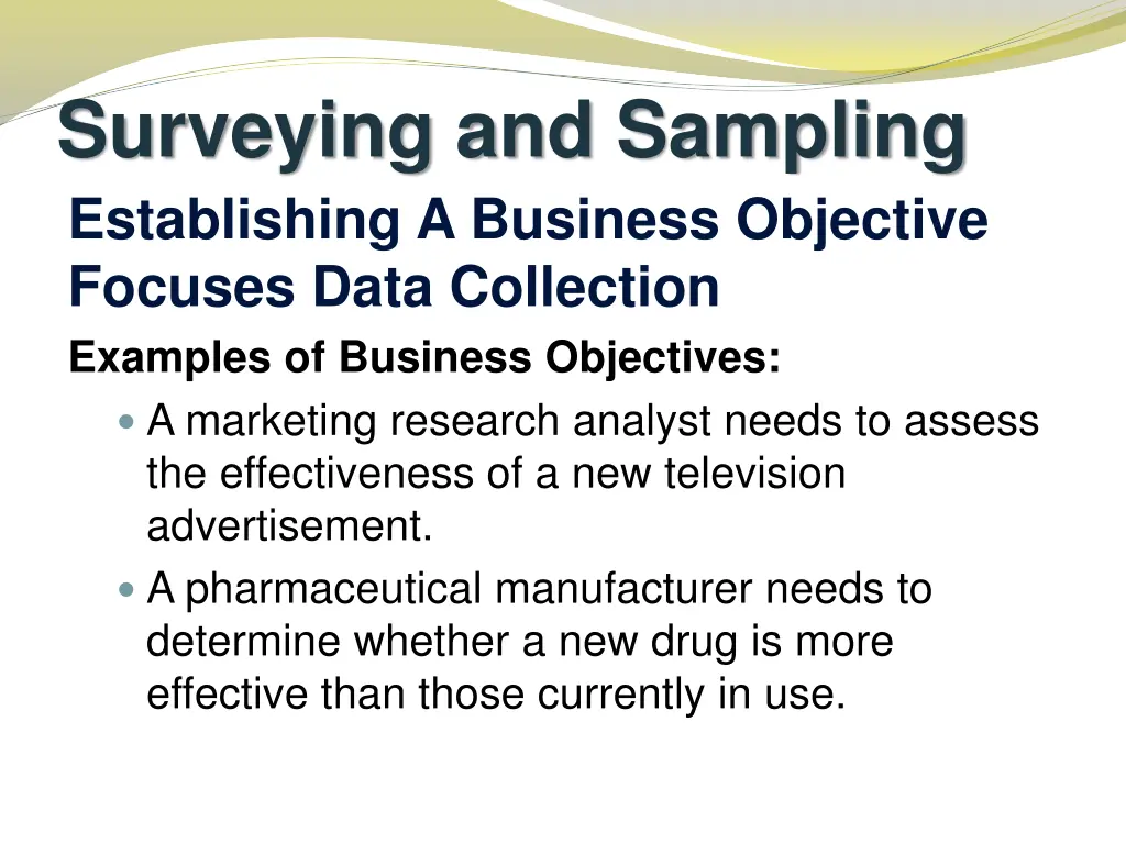 surveying and sampling establishing a business