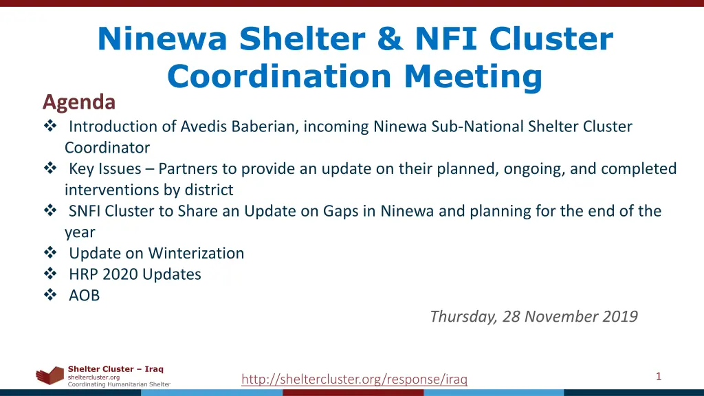 ninewa shelter nfi cluster coordination meeting
