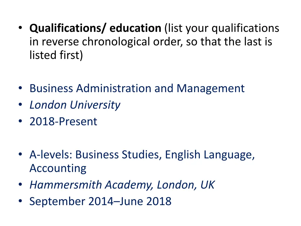 qualifications education list your qualifications