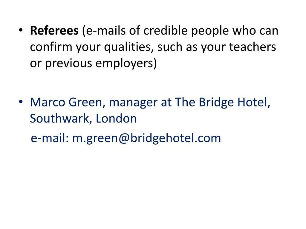 referees e mails of credible people