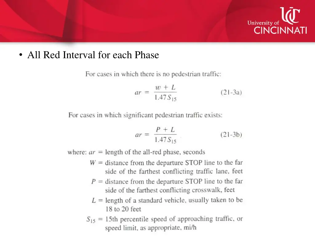 all red interval for each phase