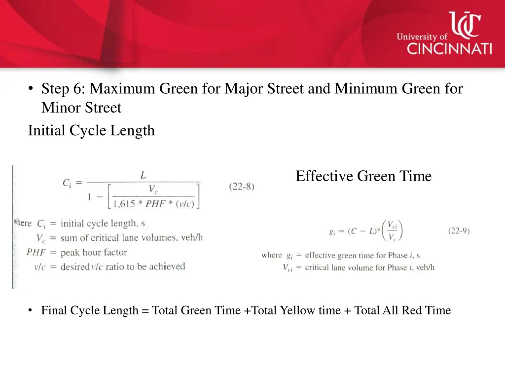 step 6 maximum green for major street and minimum