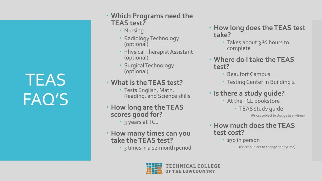 which programs need the teas test nursing
