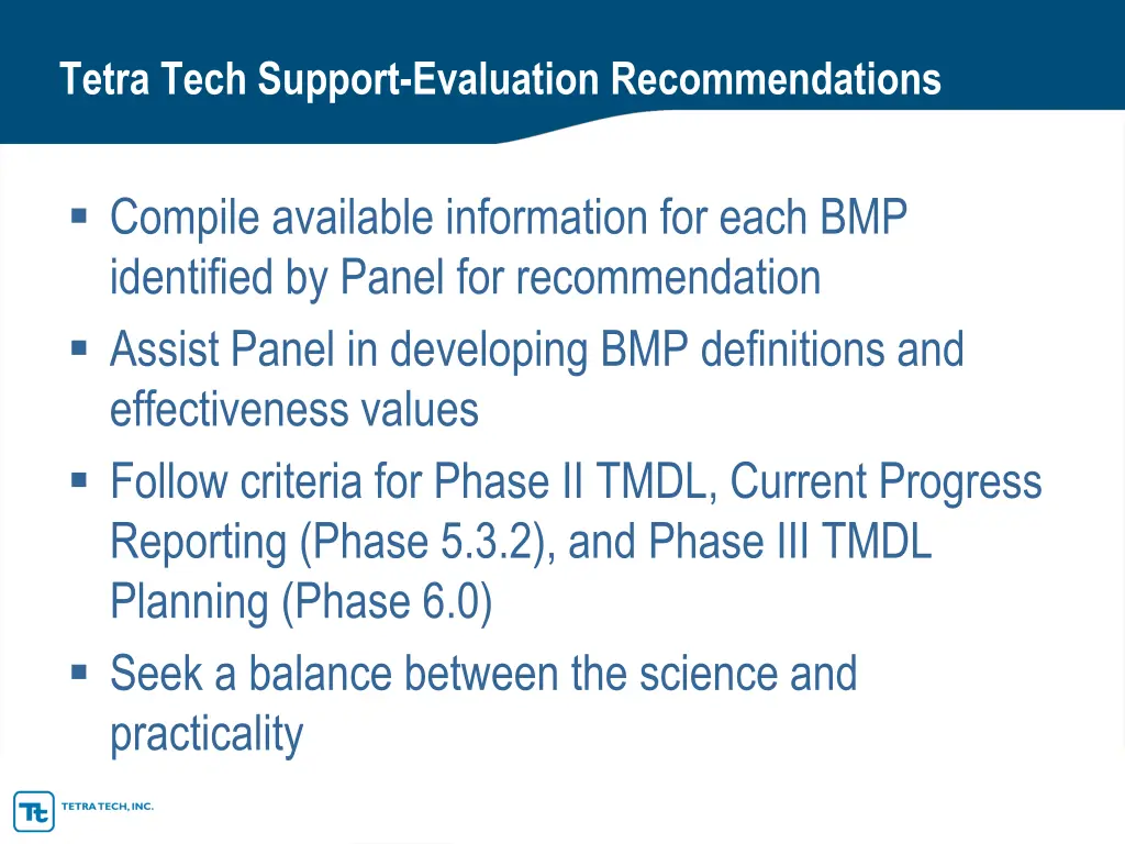 tetra tech support evaluation recommendations