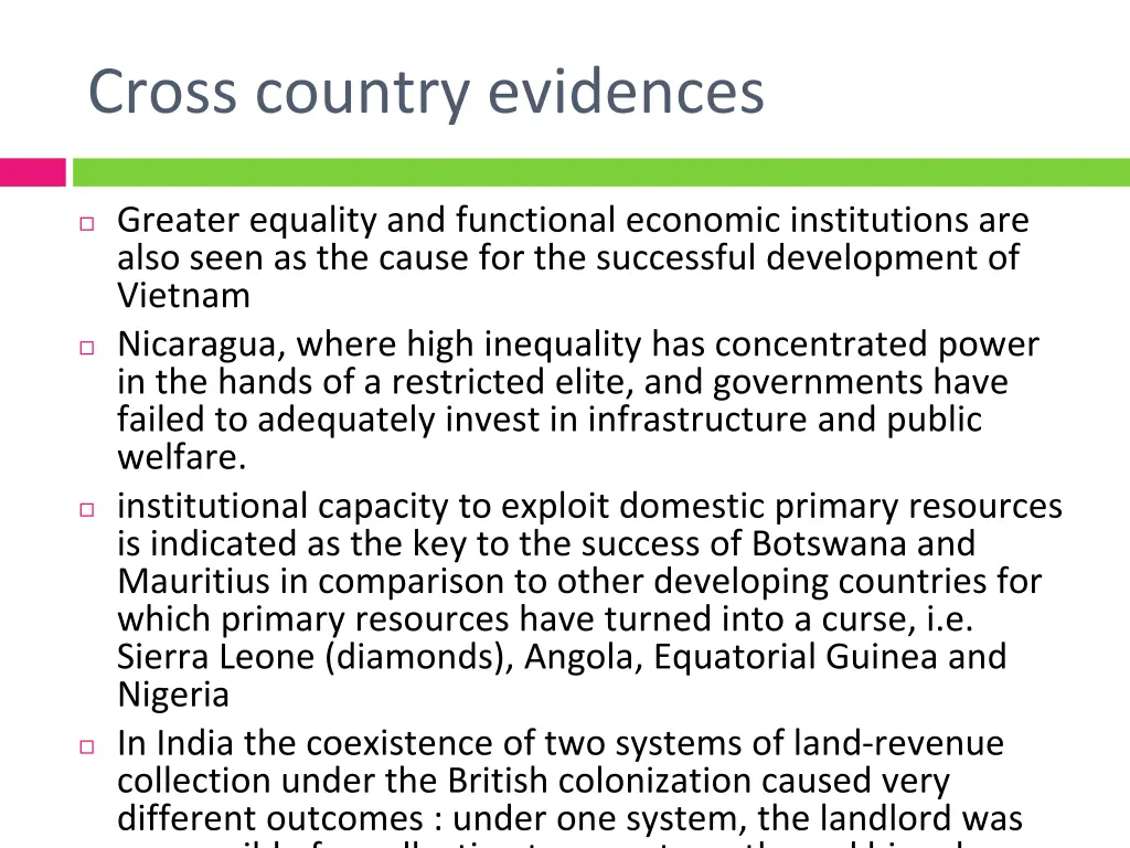 cross country evidences