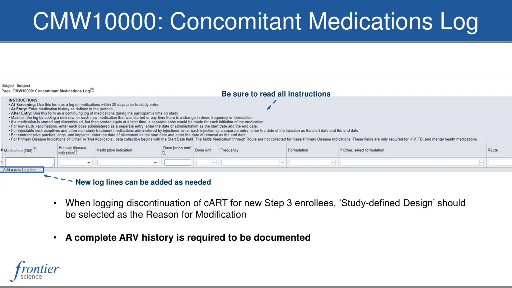 cmw10000 concomitant medications log