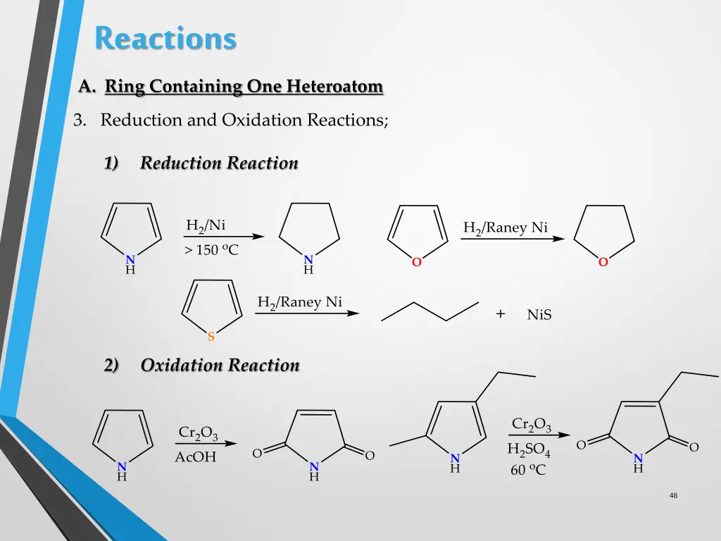 reactions a ring containing one heteroatom 17
