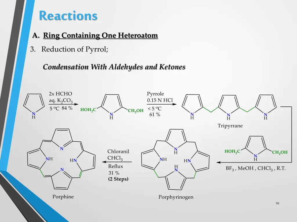 reactions a ring containing one heteroatom 19